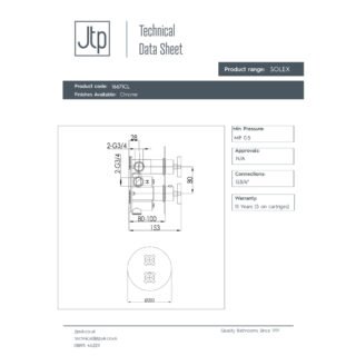 JTP Solex 2 Outlet Round Thermostatic Concealed Shower Valve Chrome - Image 2