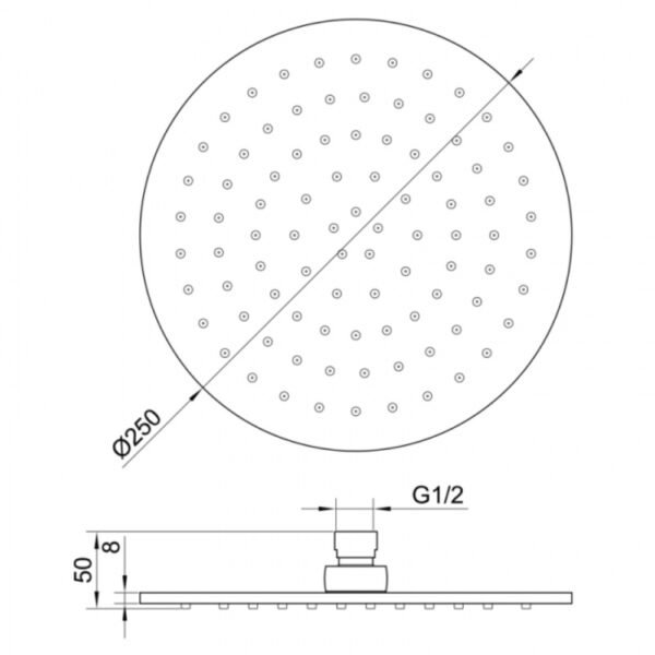 JTP Vos Round Fixed Shower Head 250mm Diameter Brushed Bronze - Image 2