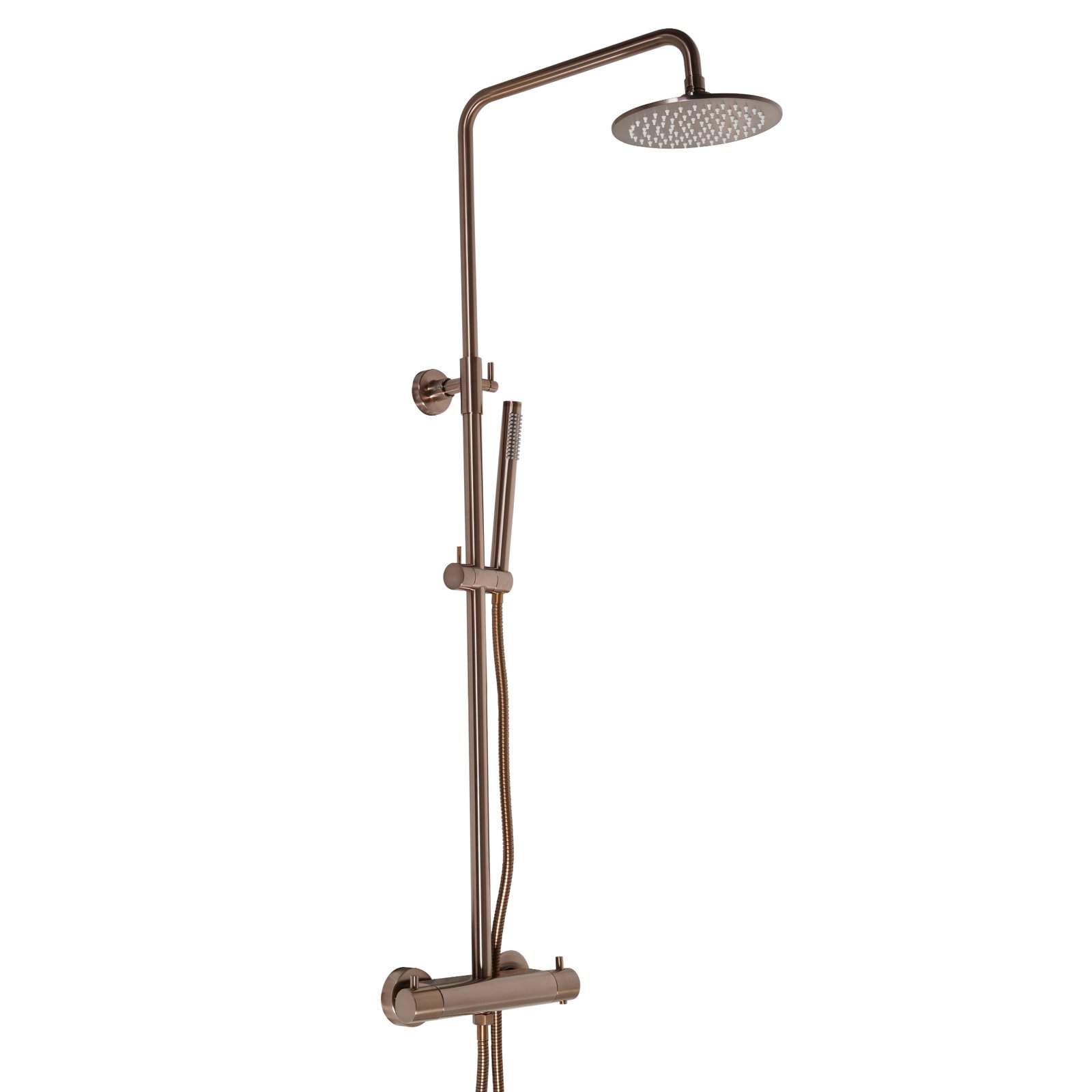 JTP Vos 2 Outlets Thermostatic Bar Valve With Adjustable Riser And Multifunction Shower Handle – Various Colour - Brushed Bronze