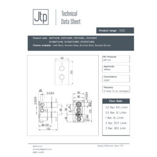 JTP Vos 2 Outlet Thermostatic Concealed Shower Valve - Various Colour - Image 2