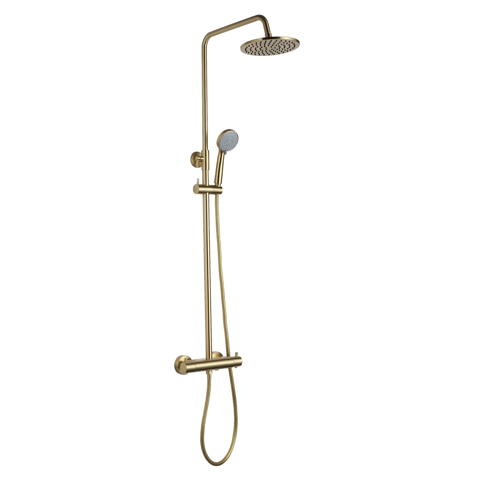 JTP Vos 2 Outlets Thermostatic Bar Valve With Adjustable Riser And Multifunction Shower Handle – Various Colour - Brushed Brass