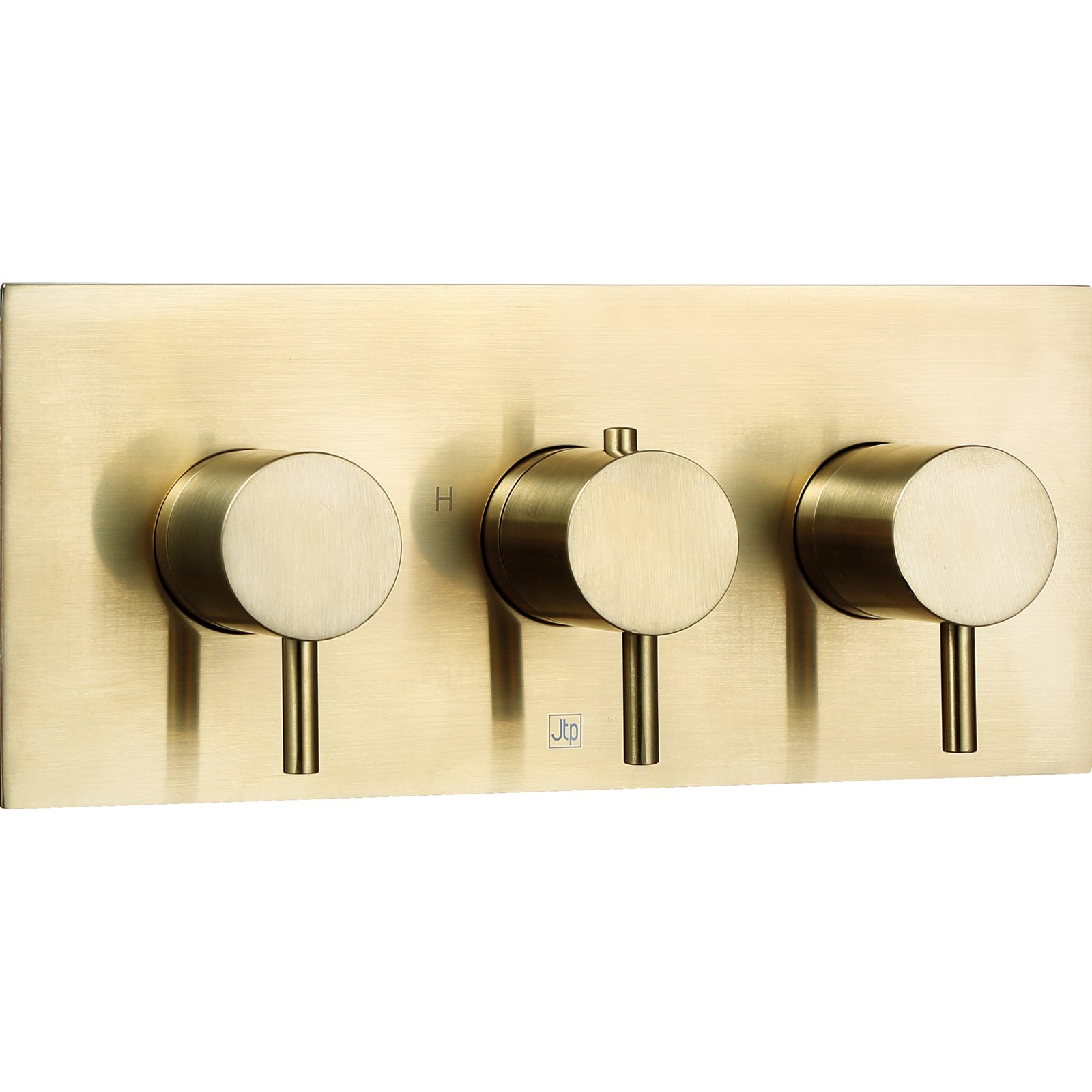 JTP Vos 3 Outlet 3 Handle Horizontal Thermostatic Concealed Shower Valve – Various Colour - Brushed Brass