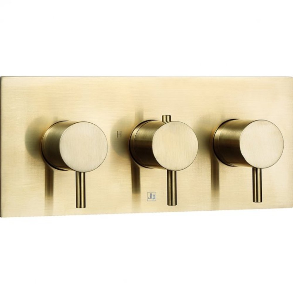 JTP VOS Thermostatic 2 Outlet Horizontal Concealed Shower Valve Brushed Brass