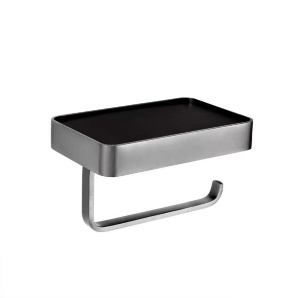 JTP Vos Toilet Roll Holder & Mobile Phone Shelf Brushed Black