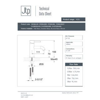 JTP Vos Single Lever Basin Mixer Tap - Various Colour - Image 2