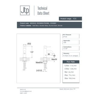 JTP Vos Single Lever Mini Basin Mixer Tap - Various Colour - Image 2