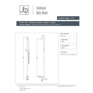 JTP Vos Slide Rail With Single Function Hand Shower And Shower Hose - Various Colour - Image 2