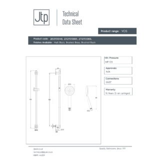JTP Vos Slider Shower Rail Kit Round Shower Handset And Shower Hose - Various Colour - Image 2