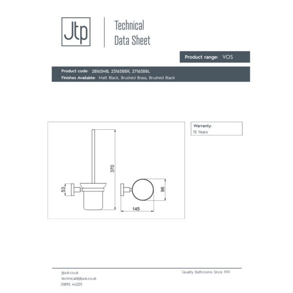 JTP Vos Toilet Brush And Holder - Various Colour - Image 2
