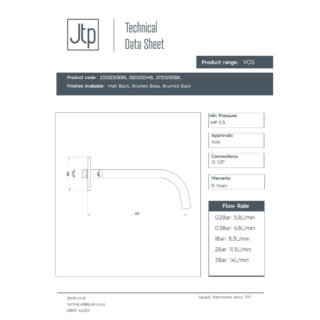 JTP Vos Slim Basin Spout - 250mm Long - Various Colour - Image 2