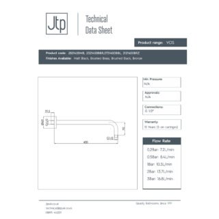 JTP Vos Wall Mounted Shower Arm - 400mm Long - Various Colour - Image 2