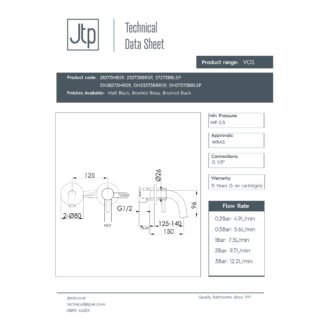 JTP Vos 2 Hole Wall Mounted Basin Mixer Tap - 150mm Spout Reach - Various Colour - Image 2