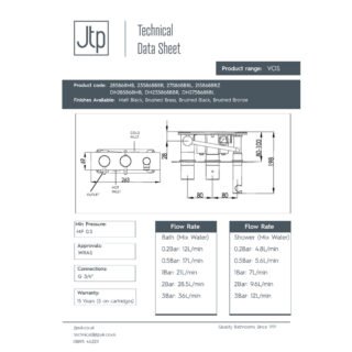 JTP Vos 2 Outlets Thermostatic Concealed Shower Valve With Attached Handset - Various Colour - Image 2