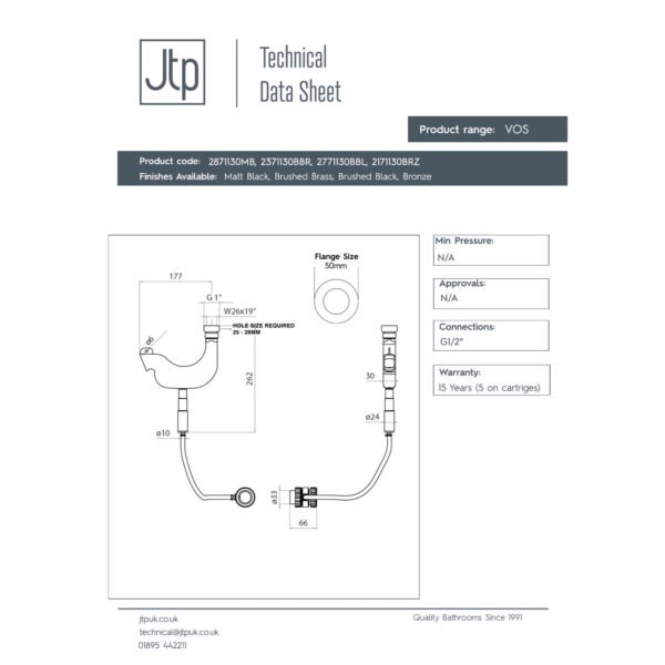 JTP Vos Pull Out Shower Handset - Various Colour - Image 2
