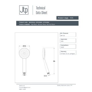 JTP Vos Single Function Shower Handset - Various Colour - Image 2