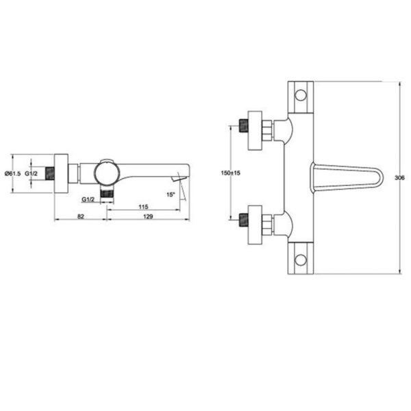 JTP Hugo Deck Mounted Thermostatic Bath Shower Mixer Tap Chrome - Image 2