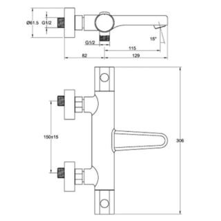 JTP Hugo Wall Mounted Thermostatic Bath Shower Mixer Tap & Flanges Chrome - Image 2