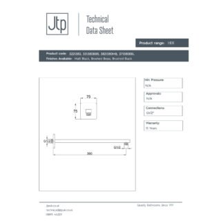 JTP Hix Wall Mounted Shower Arm - 390mm Long - Various Colour - Image 2