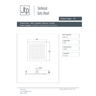JTP Hix Square Fixed Shower Head - 250mm X 250mm - Various Colour - Image 2