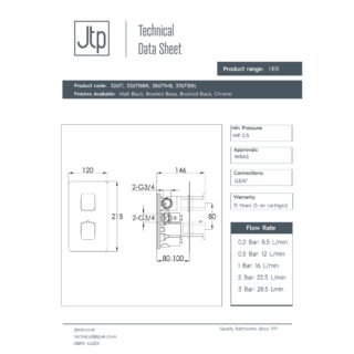 JTP Hix 2 Outlet 2 Handle Vertical Thermostatic Concealed Shower Valve - Various Colour - Image 2