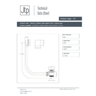 JTP Hix Click Clack Bath Waste With Overflow Filler - Various Colour - Image 2