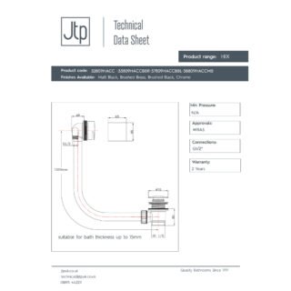 JTP Hix Exofil Pop-Up Bath Waste & Overflow Filler Chrome - Image 2