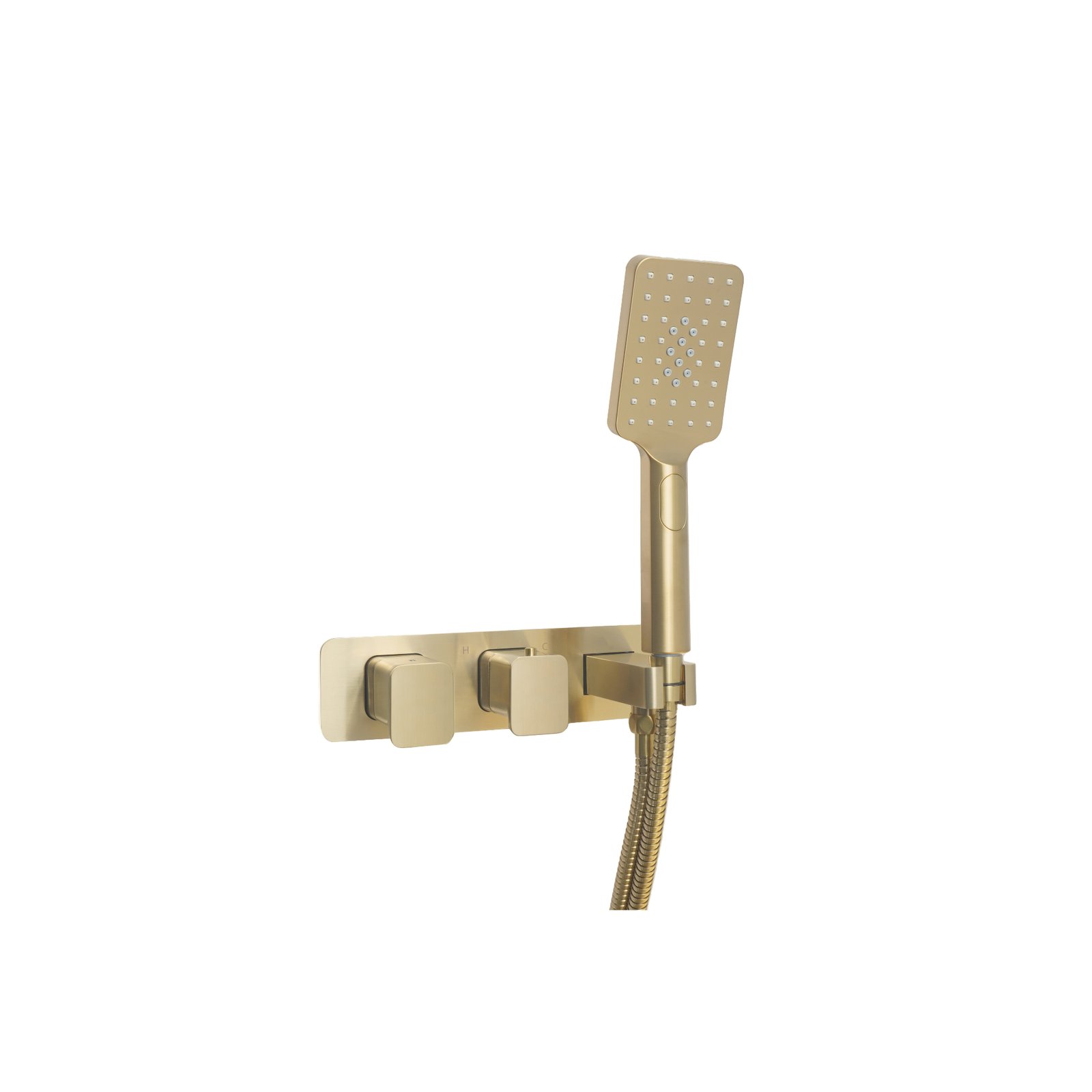 JTP Hix 2 Outlet Thermostatic Concealed Shower Valve With Attached Handset – Various Colour - Brushed Brass