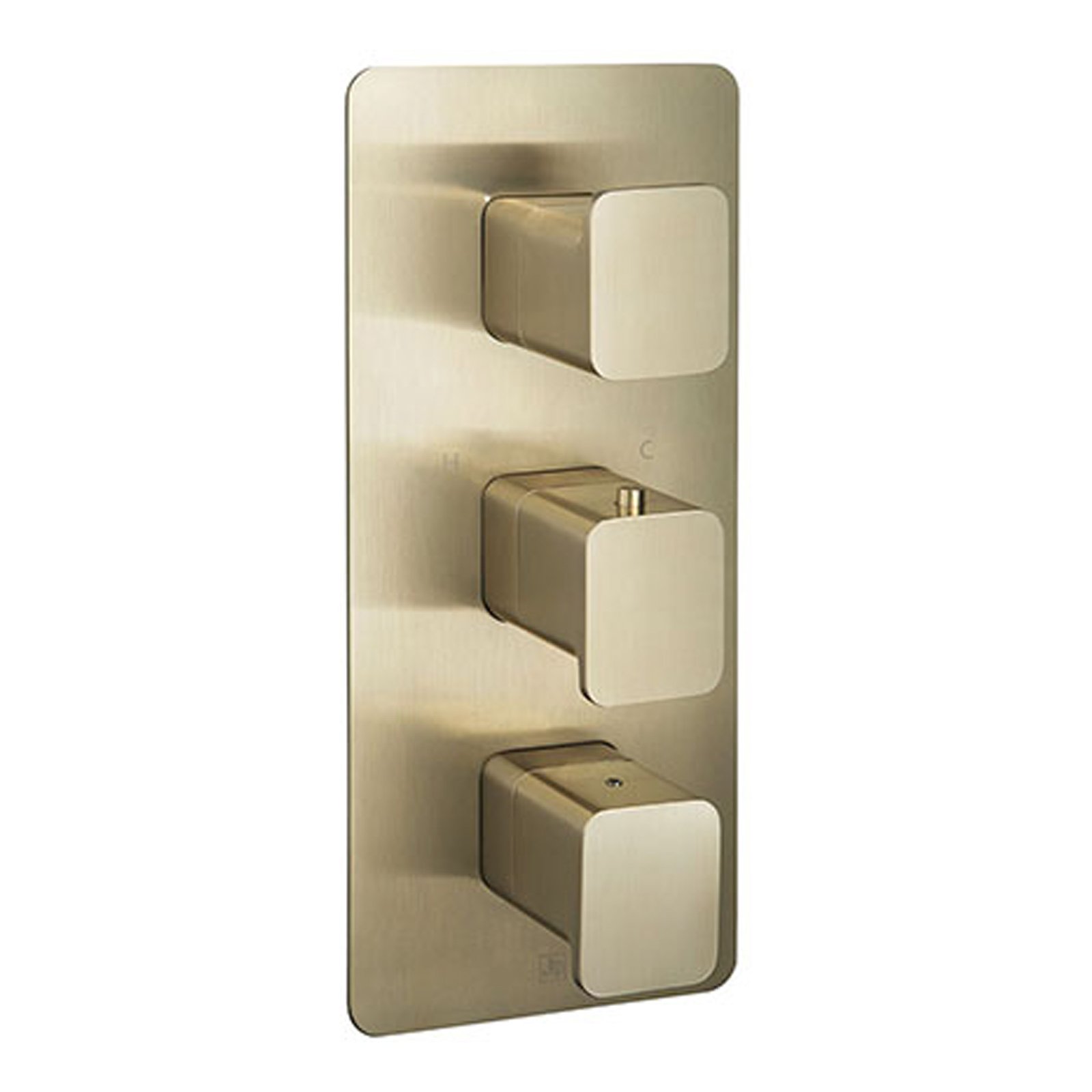 JTP Hix 2 Outlet 3 Handle Vertical Thermostatic Concealed Shower Valve – Various Colour - Brushed Brass