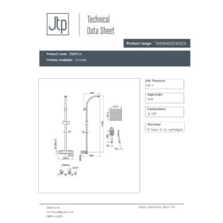 JTP Kubix Thermostatic Shower Mixer & Rigid Riser And Overhead Shower Chrome - Image 2