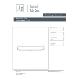 JTP Square Ceiling Mounted Shower Arm 200mm Chrome - Image 2
