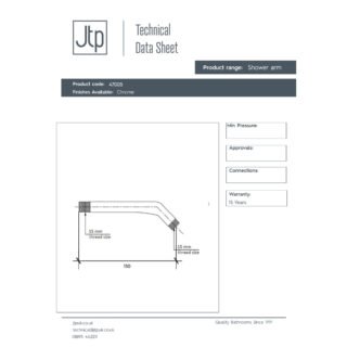 JTP Techno Wall Mounted Shower Arm 150mm Long Chrome - Image 2