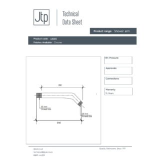 JTP Techno Wall Mounted Shower Arm 240 Long Chrome - Image 2