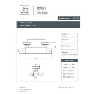 JTP Florence 1 Outlets Wall Mounted Thermostatic Bar Shower Valve Chrome - Image 2