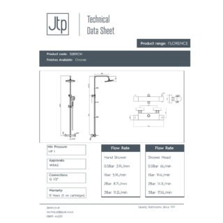 JTP Florence Round 2 Outlets Thermostatic Shower Mixer & Rigid Riser And Fixed Head Chrome - Image 2