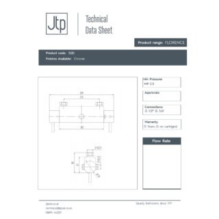 JTP Florence 2 Outlets 2 Handle Shower Bar Valve Chrome - Image 2