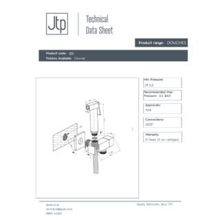 JTP Square Douche Set & Angle Valve Chrome - Image 2