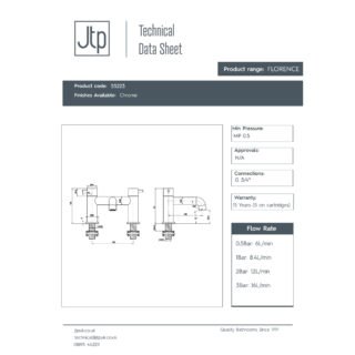 JTP Florence Pillar Mounted Bath Filler Tap Chrome - Image 2