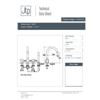 JTP Florence 4 Hole Bath Shower Mixer & Extractable Hose Chrome - Image 2