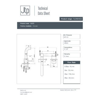 JTP Florence Wall Mounted Basin Mixer Tap & Spout Chrome - Image 2