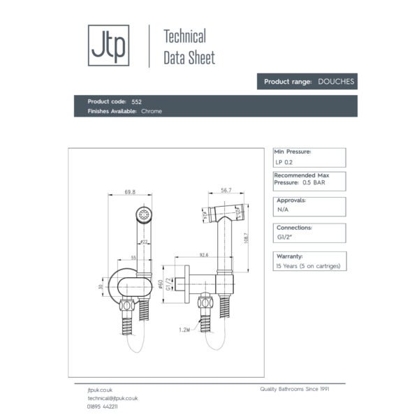 JTP Douche Set & Safety Shut Off Chrome - Image 2