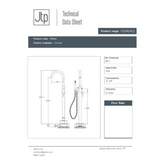 JTP Florence Freestanding Bath Shower Mixer Tap & Kit Chrome - Image 2