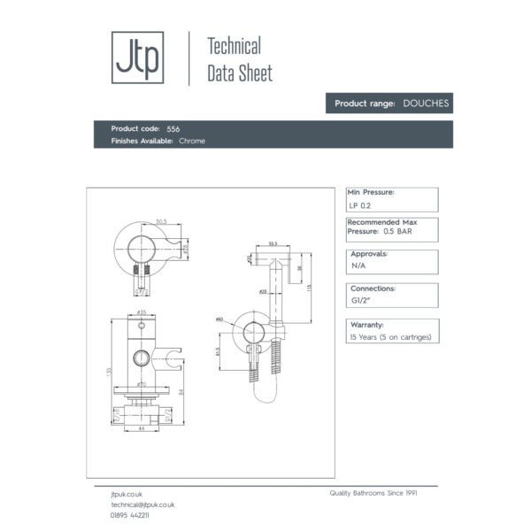 JTP Douche Set Single Lever Temperature Control Chrome - Image 2