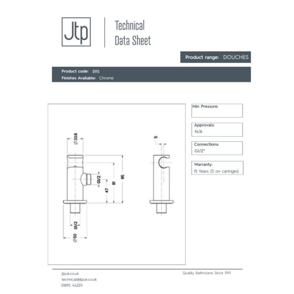 JTP Water Outlet Elbow For Douche Chrome - Image 2