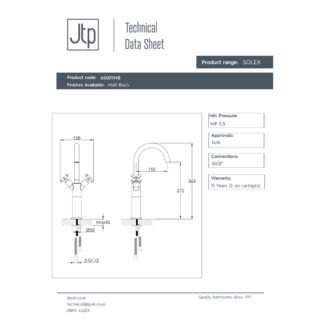 JTP Solex Tall Mono Basin Mixer Tap Swivel Spout Matt Black - Image 2