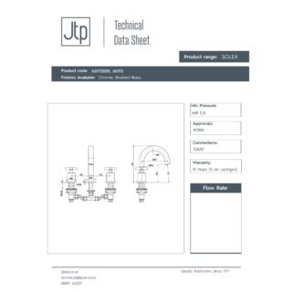 JTP Solex 3 Hole Deck Mounted Basin Mixer Tap - Various Colour - Image 2