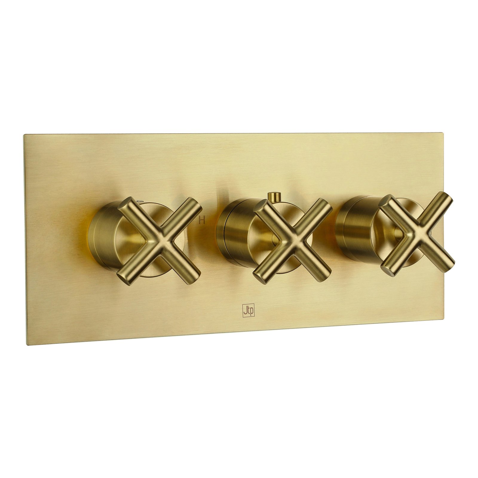 JTP Solex 2 Outlet 3 Handle Horizontal Thermostatic Concealed Shower Valve – Various Colour - Brushed Brass