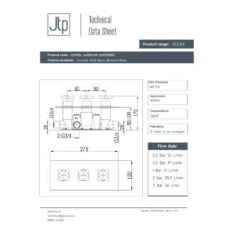 JTP Solex 2 Outlet 3 Handle Horizontal Thermostatic Concealed Shower Valve - Various Colour - Image 2
