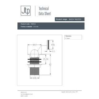 JTP Flip Top Unslotted Basin Waste Chrome - Image 2