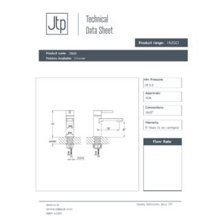 JTP Hugo Deck Mounted Basin Mixer Tap Chrome - Image 2