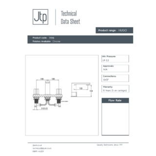 JTP Hugo 3 Hole Deck Mounted Basin Mixer Tap & Pop Up Waste Chrome - Image 2